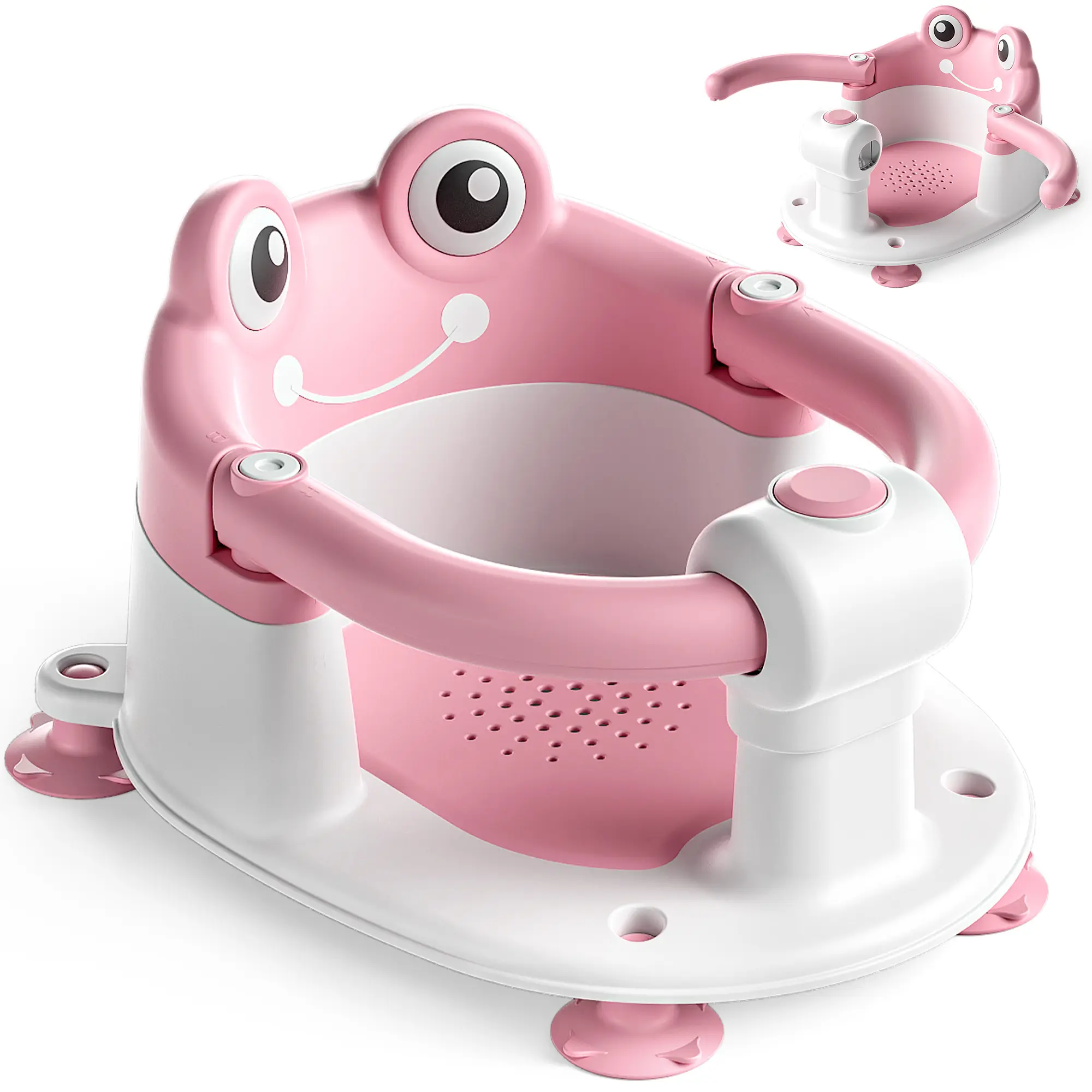 Silla de baño para bebé 5-18 meses, diseño sentado, base antideslizante con 4 ventosas, cojín suave, portátil y segura para el baño