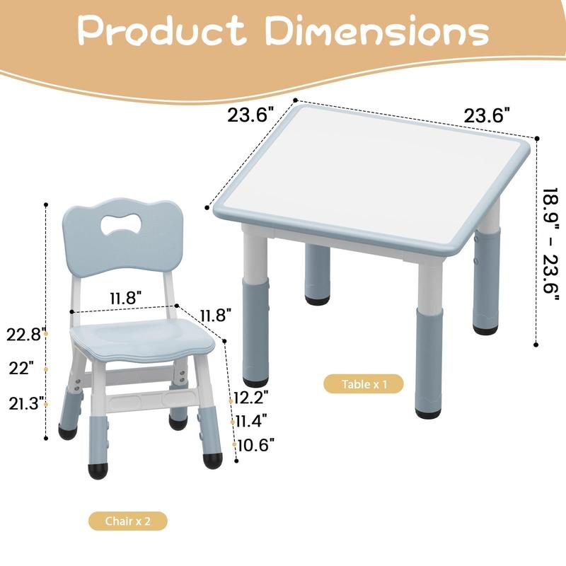 Mesa Infantil Ajustable con 2 Sillas, Escritorio con Superficie para Dibujar, Ideal para Leer, Pintar, Jugar y Comer, Altura Ajustable para Niños Pequeños
