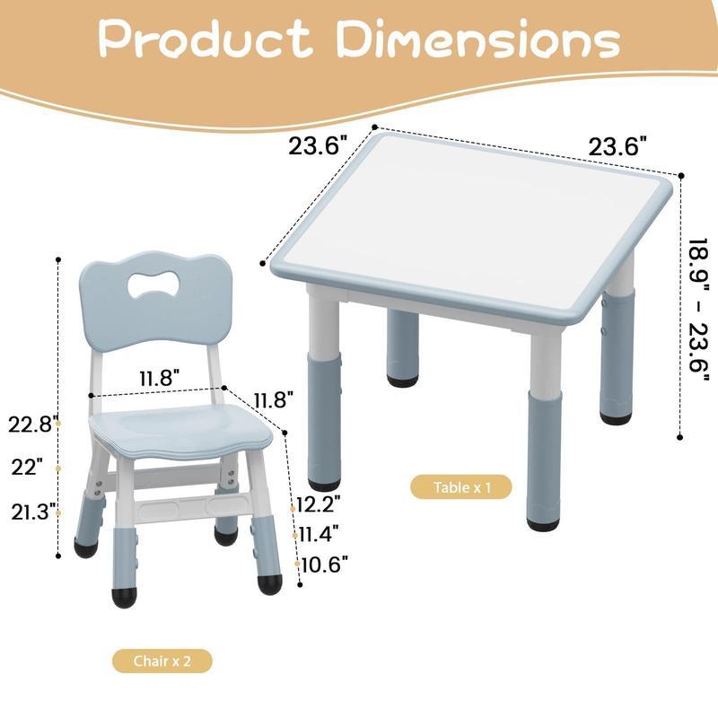 Mesa Infantil Ajustable con 2 Sillas, Escritorio con Superficie para Dibujar, Ideal para Leer, Pintar, Jugar y Comer, Altura Ajustable para Niños Pequeños