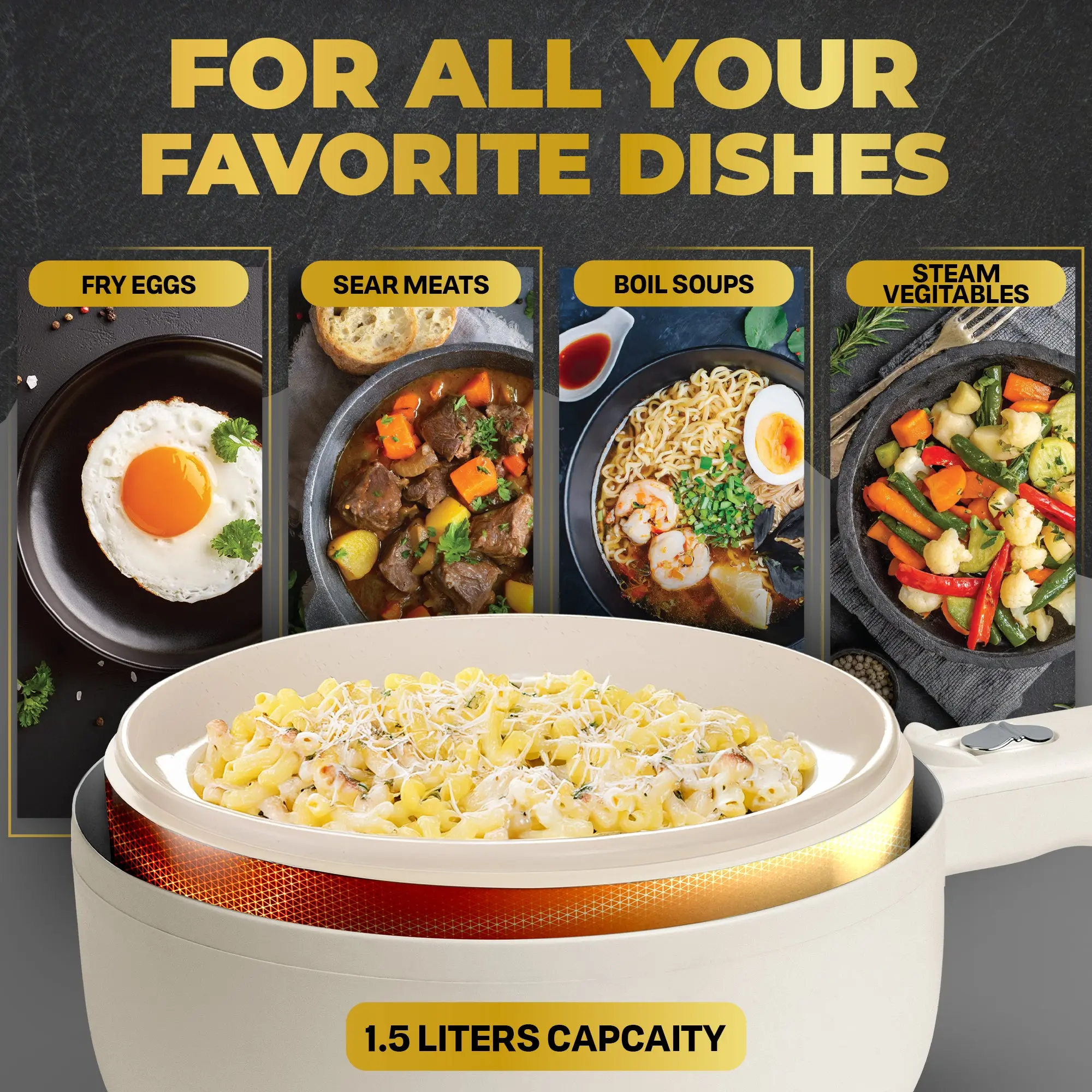 Olla eléctrica antiadherente de cerámica, sartén multifuncional tipo hot pot con tapa y vaporera, mini cocina eléctrica portátil