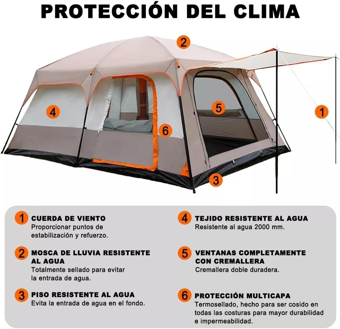 UNIFULL Casa de Campaña, Tienda de Campaña para 5-8 Personas, Montaje Rápido, Impermeable, Portátil, 3,2x2x2,2 m