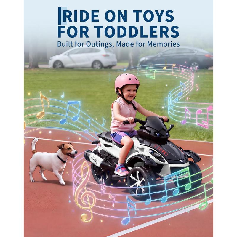 ATV Eléctrico Infantil 12V con Música y Luces, Cuatrimoto para Niños con 2 Motores, Diseño Estable de 3 Ruedas, Juguete Exterior para 3-6 Años