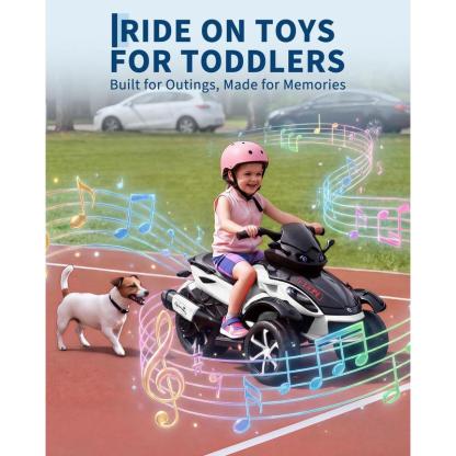 ATV Eléctrico Infantil 12V con Música y Luces, Cuatrimoto para Niños con 2 Motores, Diseño Estable de 3 Ruedas, Juguete Exterior para 3-6 Años