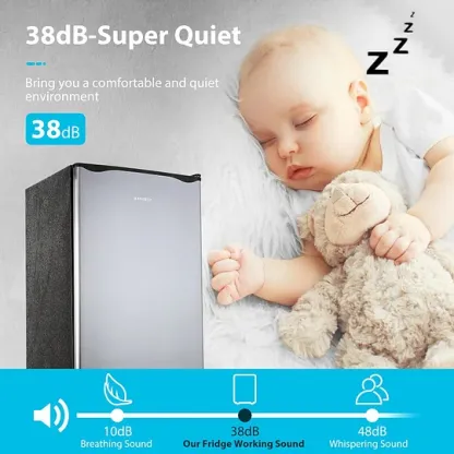Mini Refrigerador Compacto 3.2 Pies³ – Pequeño Refrigerador para Dormitorio con Congelador, Bajo Ruido 38 dB, Temperatura Ajustable, Puerta Reversible – Regalo Ideal para Mujeres y Niños, Plateado