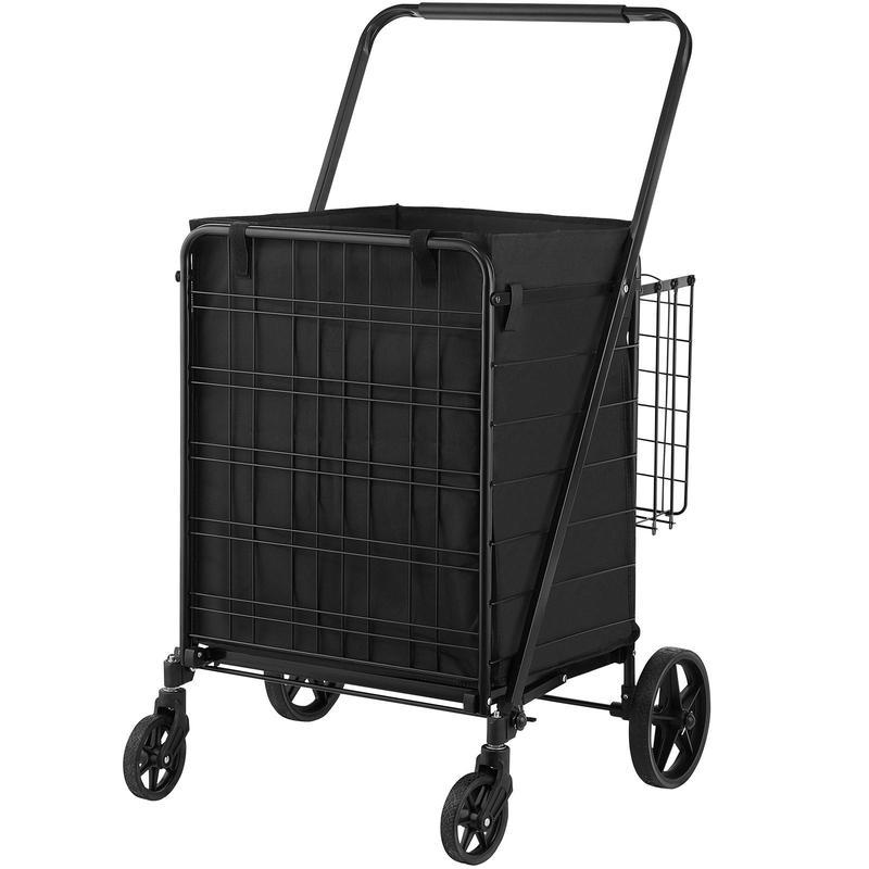 carrito de compras plegable con , forro impermeable extraíble, máximo 330 libras, gran capacidad, Jumbo, con cesta Dual, ruedas giratorias de 360 °, Base de malla de Metal denso, carro de utilidad resistente