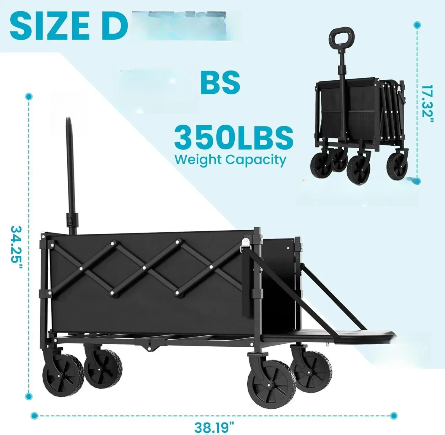 Carro Plegable con Puerta Trasera, Carro de Utilidad Plegable con Capacidad de 350 lbs, Carro Ligero y Portátil para Compras, Camping, Deportes y Jardín