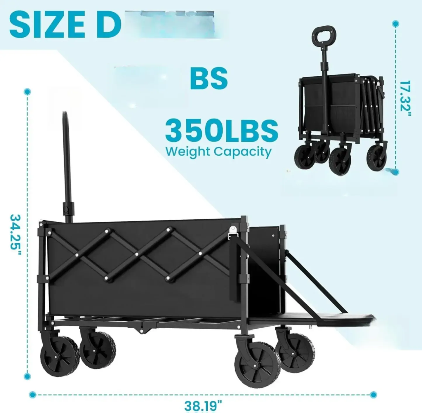 Carro Plegable con Puerta Trasera, Carro de Utilidad Plegable con Capacidad de 350 lbs, Carro Ligero y Portátil para Compras, Camping, Deportes y Jardín