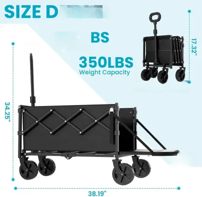 Carro Plegable con Puerta Trasera, Carro de Utilidad Plegable con Capacidad de 350 lbs, Carro Ligero y Portátil para Compras, Camping, Deportes y Jardín