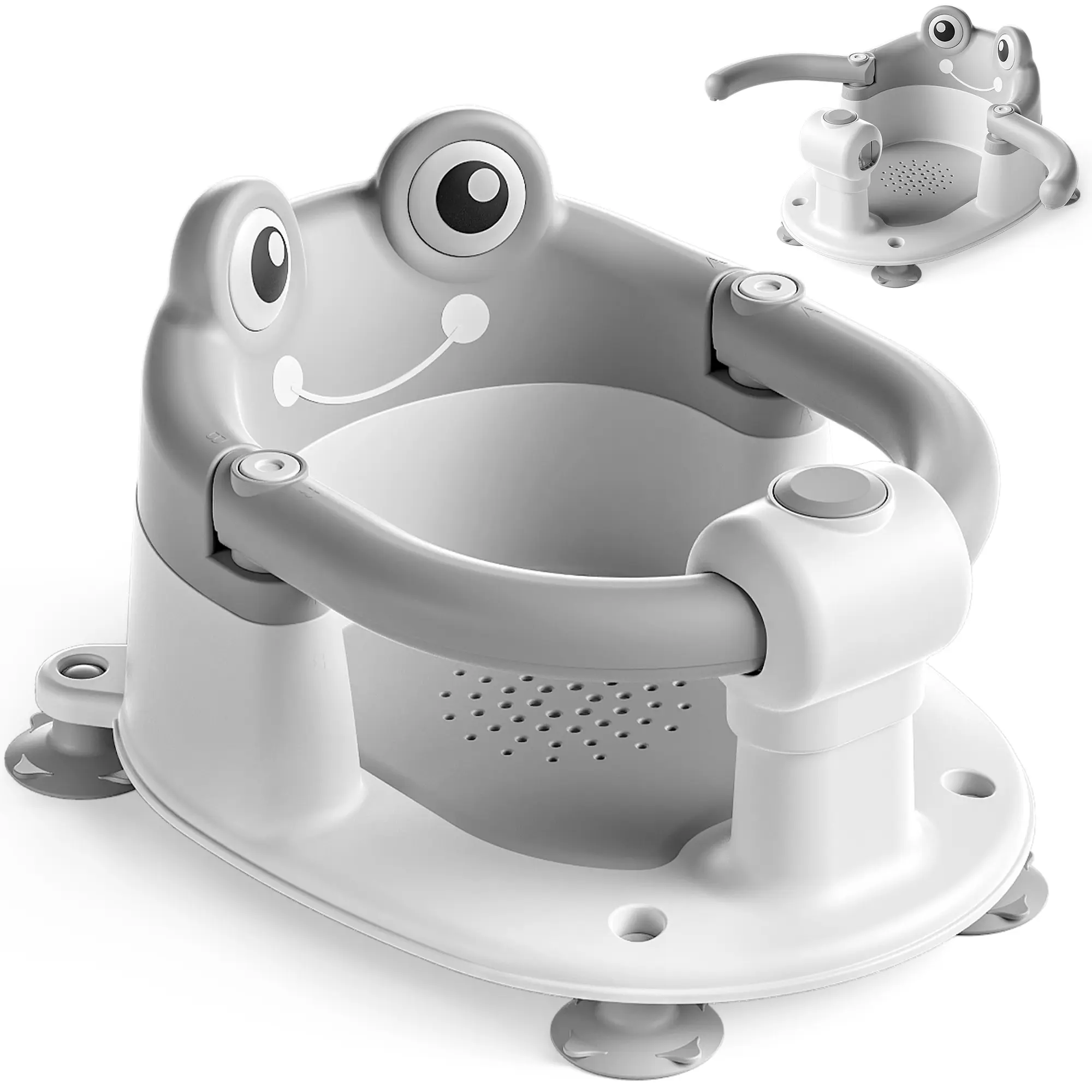 Silla de baño para bebé 5-18 meses, diseño sentado, base antideslizante con 4 ventosas, cojín suave, portátil y segura para el baño