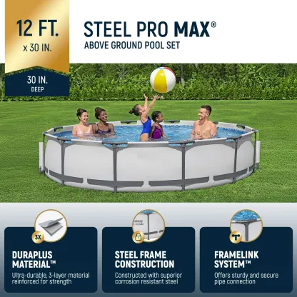 Alberca Redonda Elevada Steel Pro MAX para Exterior con Bomba, 30-42 Pulgadas de Profundidad