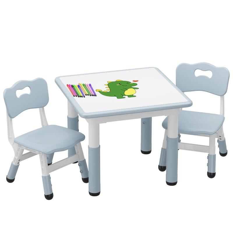 Mesa Infantil Ajustable con 2 Sillas, Escritorio con Superficie para Dibujar, Ideal para Leer, Pintar, Jugar y Comer, Altura Ajustable para Niños Pequeños