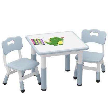 Mesa Infantil Ajustable con 2 Sillas, Escritorio con Superficie para Dibujar, Ideal para Leer, Pintar, Jugar y Comer, Altura Ajustable para Niños Pequeños