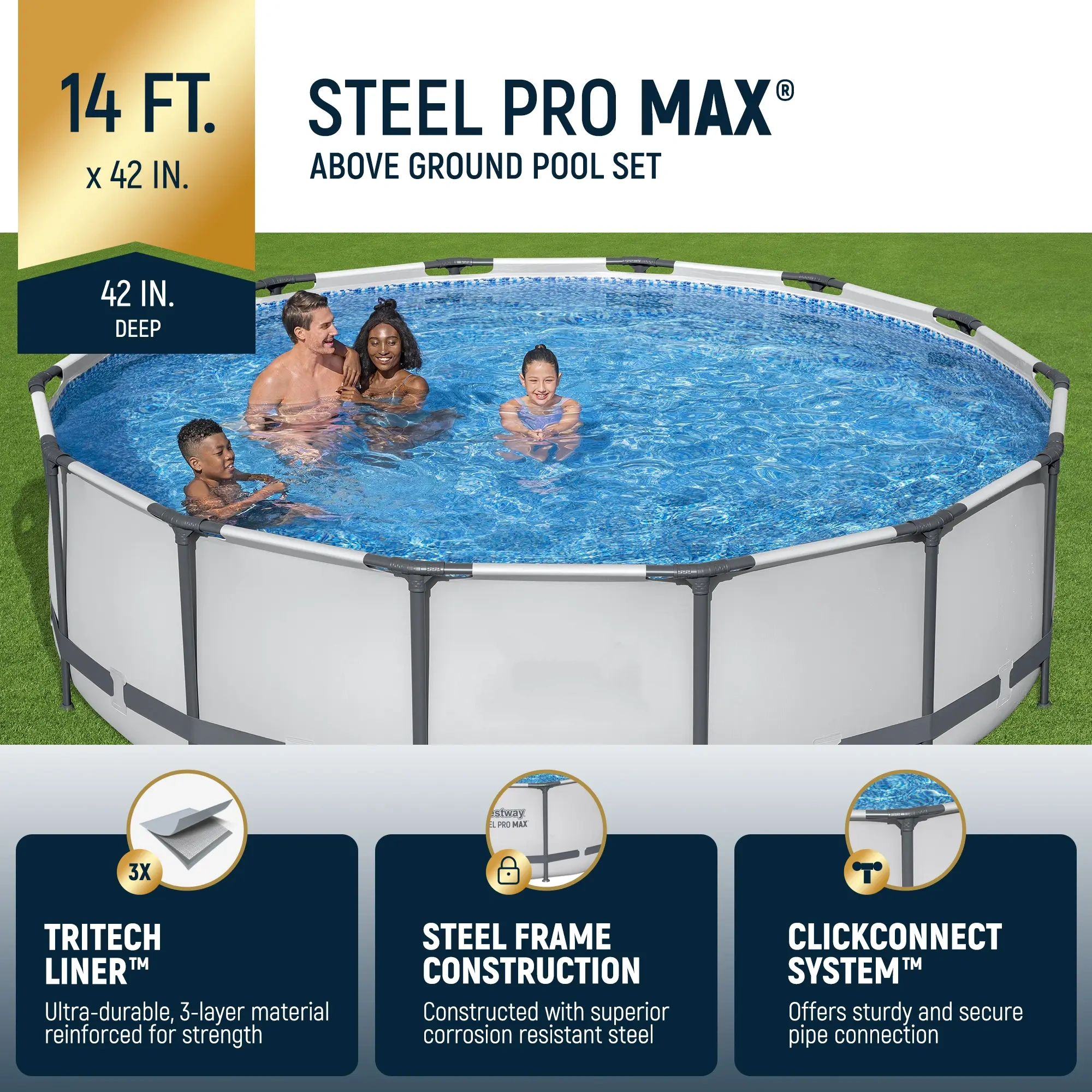 Alberca Redonda Elevada Steel Pro MAX para Exterior con Bomba, 30-42 Pulgadas de Profundidad