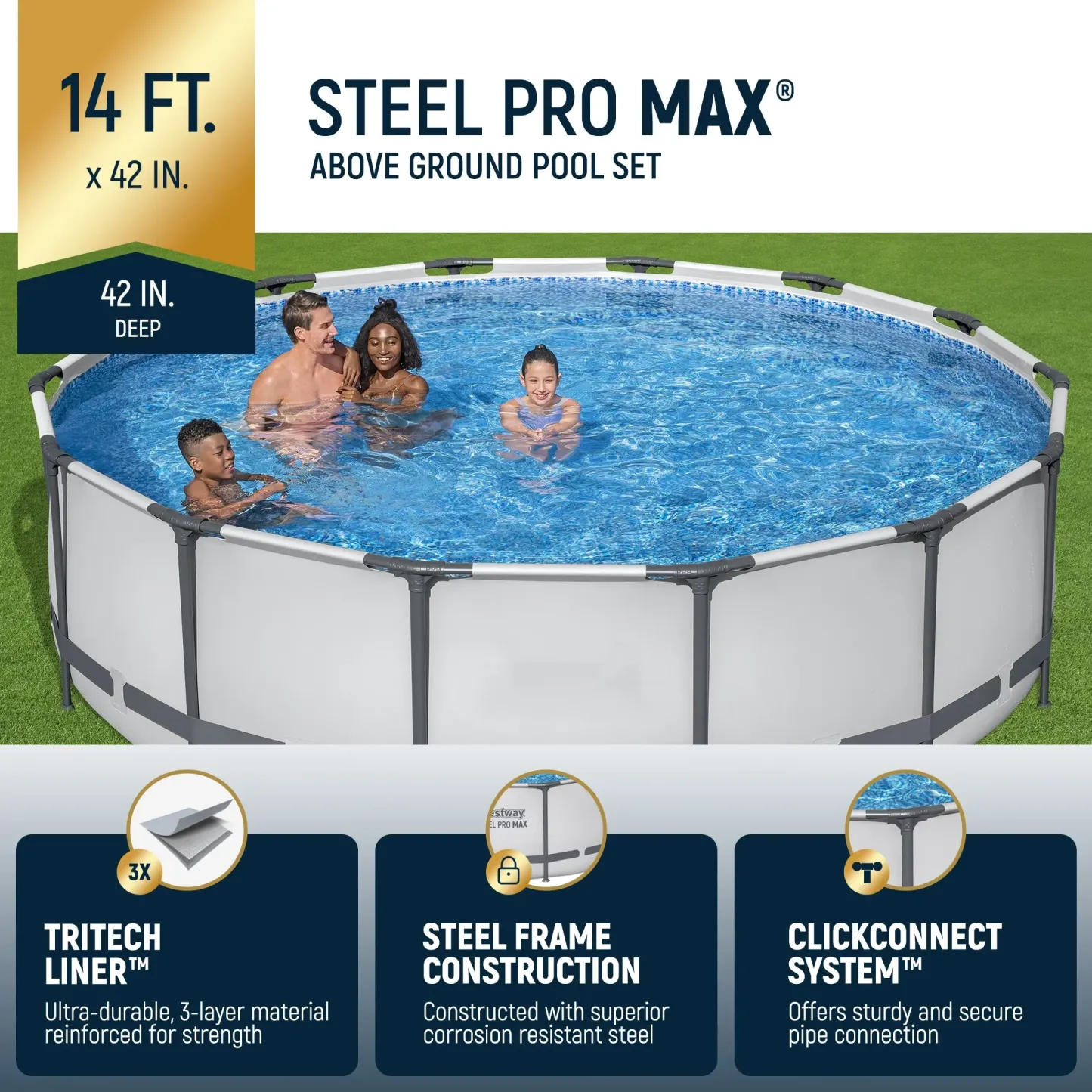 Alberca Redonda Elevada Steel Pro MAX para Exterior con Bomba, 30-42 Pulgadas de Profundidad