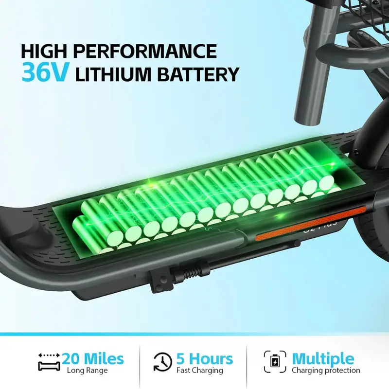 TST Scooter Eléctrico con Asiento, Scooter Eléctrico Plegable de Comunicación para Adultos de 300W, Neumático de 12" de Diámetro, hasta 16 Mph, con Cesta y Asiento Ajustable en Altura