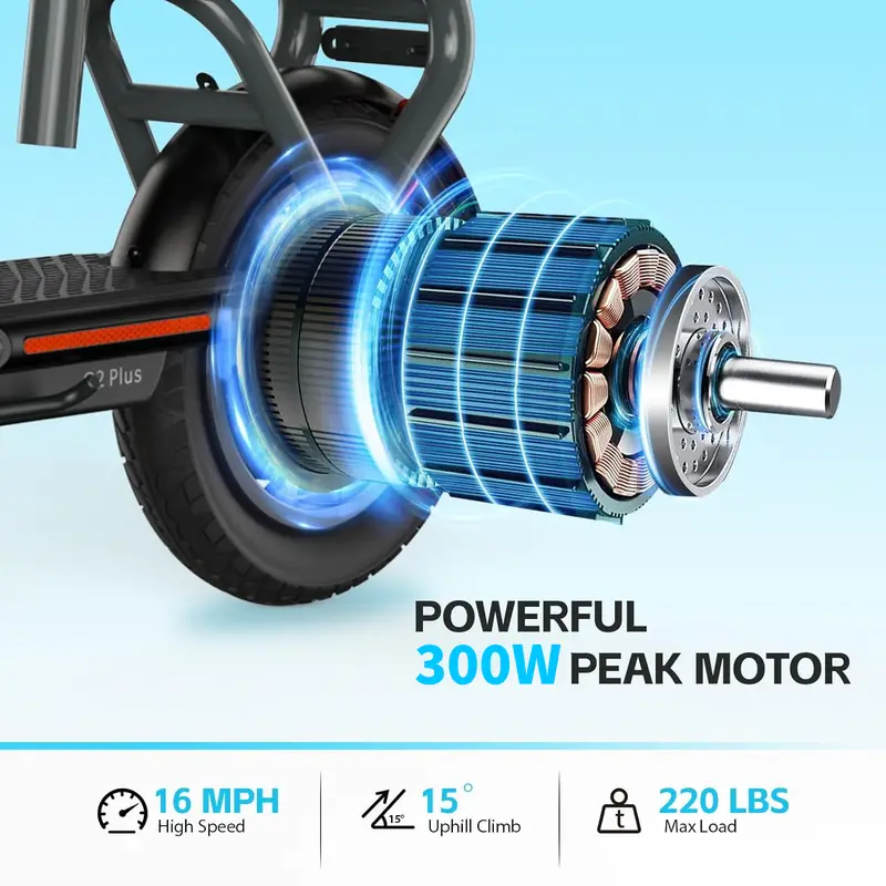 TST Scooter Eléctrico con Asiento, Scooter Eléctrico Plegable de Comunicación para Adultos de 300W, Neumático de 12" de Diámetro, hasta 16 Mph, con Cesta y Asiento Ajustable en Altura