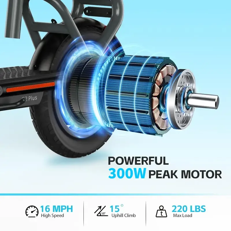 TST Scooter Eléctrico con Asiento, Scooter Eléctrico Plegable de Comunicación para Adultos de 300W, Neumático de 12" de Diámetro, hasta 16 Mph, con Cesta y Asiento Ajustable en Altura