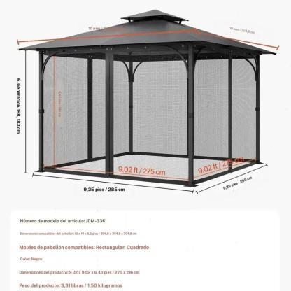 Red de repuesto para sombrilla (solo red), compatible con la mayoría de las sombrillas de 3×3 m (10 x 10 x 7 pies), red de jardín exterior, panel lateral de malla de 4 puertas, red antiinsectos para patio con doble cremallera, solo red