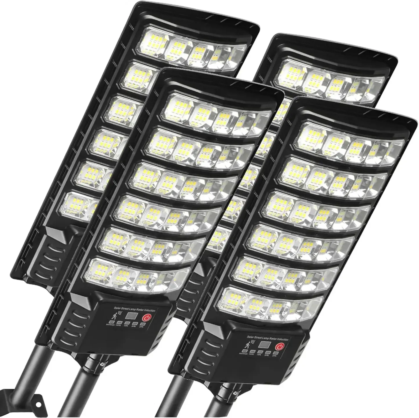 Luz solar para calles 4 unidades, 30,000LM, luz exterior tipo foco, de anochecer a amanecer, IP66 impermeable, luz solar para estacionamiento con control remoto, lámpara de seguridad regulable 6500K.