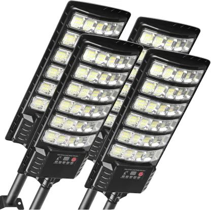 Luz solar para calles 4 unidades, 30,000LM, luz exterior tipo foco, de anochecer a amanecer, IP66 impermeable, luz solar para estacionamiento con control remoto, lámpara de seguridad regulable 6500K.