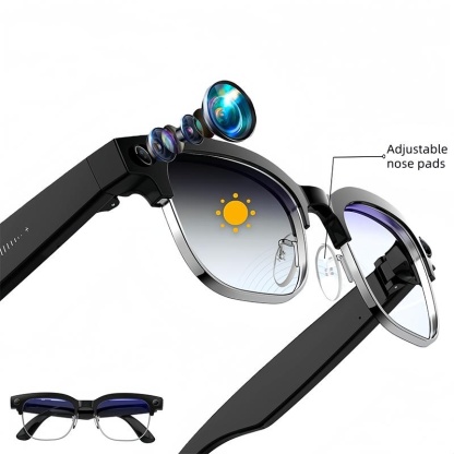 Gafas Inteligentes con IA y Lentes Fotocromáticos de 8MP, Ajuste Táctil por Botón, Traducción en Tiempo Real de Más de 160 Idiomas, Bluetooth Inalámbrico, Grabación de Video y Fotos con Manos Libres, Protección UV para Viajes y Aventuras al Aire Libre, Re
