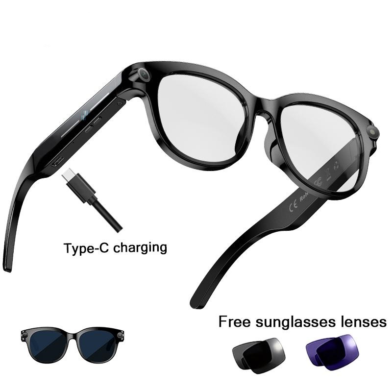 Gafas Inteligentes con IA y Lentes Fotocromáticos de 8MP, Ajuste Táctil por Botón, Traducción en Tiempo Real de Más de 160 Idiomas, Bluetooth Inalámbrico, Grabación de Video y Fotos con Manos Libres, Protección UV para Viajes y Aventuras al Aire Libre, Re
