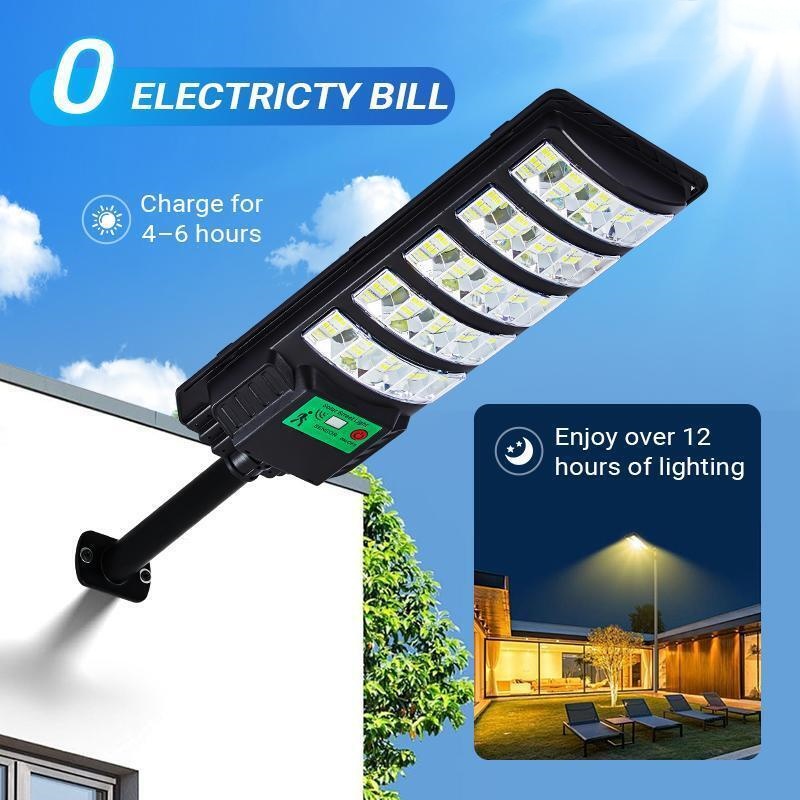 Luz Solar para Calle Exterior Mejorada, LED 5730 SMD de 120 lm/W, Panel Monocristalino, Batería LiFePO4 e Impermeable IP65 para Patio, Jardín, Calle y Garaje