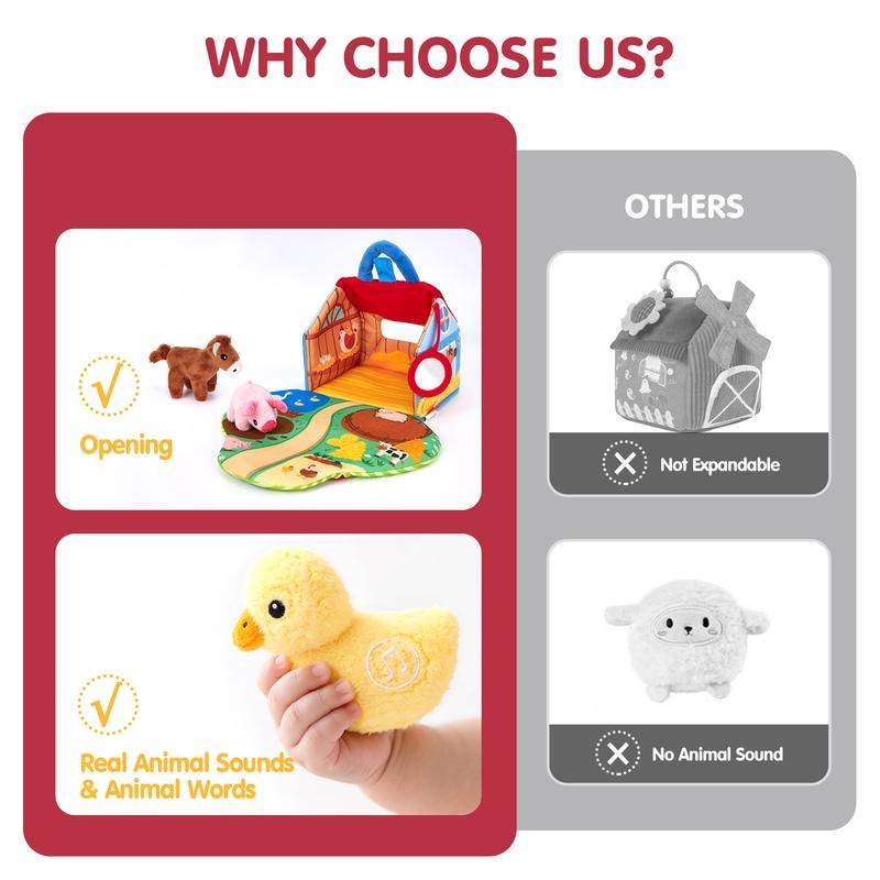 Juguete Educativo Sensorial para Bebés de 6 Meses a 1 Año, Set de Granja y Animales de Peluche con Sonidos y Palabras, Ideal para Aprendizaje Montessori y Regalo