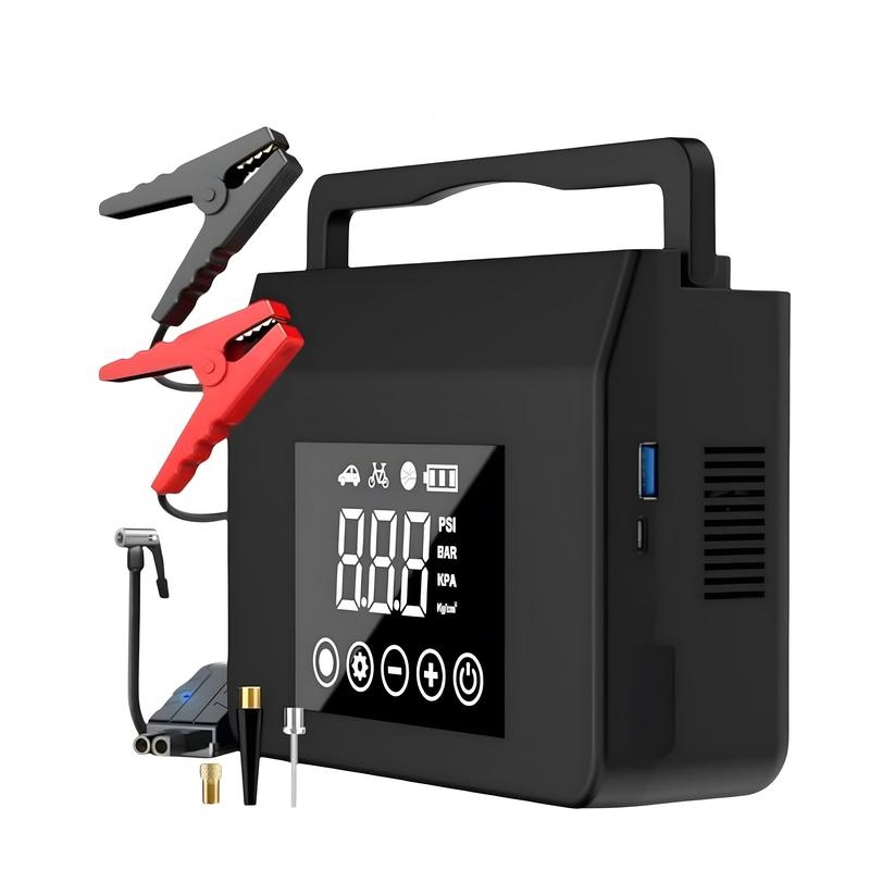 Arrancador de coche 4000A para todo el año 2026, con compresor de aire 150 PSI, batería externa de 15000 mAh y luz LED. Funciona hasta -20°F, compatible con la mayoría de autos y camionetas, ideal para emergencias en carretera.