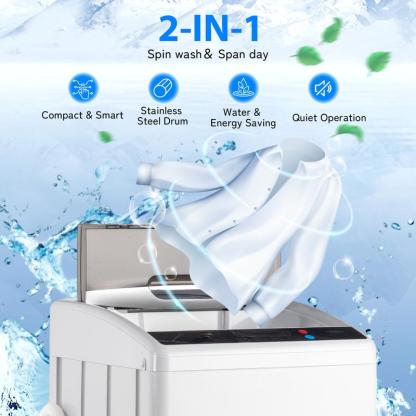 Lavadora portátil automática de 8/11.3/13.6 kg, tina de acero inoxidable, 110 V, función de lavado y centrifugado, bomba de desagüe integrada, ideal para departamentos, dormitorios, casas rodantes (RV) y espacios pequeños, 400 W.