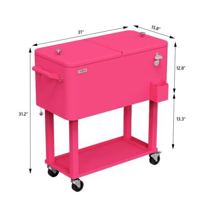 Hielera portátil de 80 cuartos con ruedas, carrito enfriador para bebidas con repisa inferior, destapador integrado y gran capacidad. Ideal para patio, fiestas, jardín, alberca, terraza y reuniones al aire libre.
