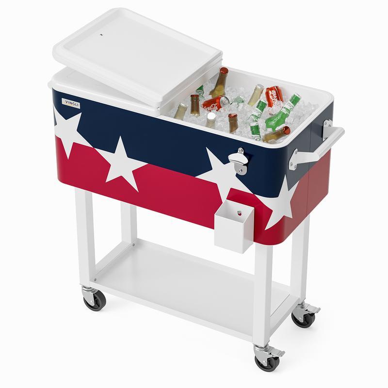 Hielera portátil de 80 cuartos con ruedas, carrito enfriador para bebidas con repisa inferior, destapador integrado y gran capacidad. Ideal para patio, fiestas, jardín, alberca, terraza y reuniones al aire libre.