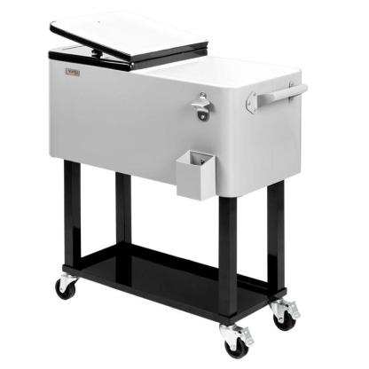Hielera portátil de 80 cuartos con ruedas, carrito enfriador para bebidas con repisa inferior, destapador integrado y gran capacidad. Ideal para patio, fiestas, jardín, alberca, terraza y reuniones al aire libre.