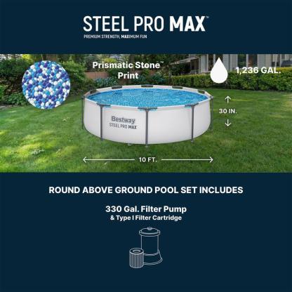 Alberca inflable redonda 3.05 m x 76 cm para exterior, estructura reforzada de acero, incluye bomba de filtrado, ideal para patio, jardín y uso familiar en verano.