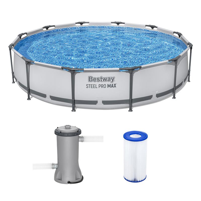 Alberca inflable redonda 3.05 m x 76 cm para exterior, estructura reforzada de acero, incluye bomba de filtrado, ideal para patio, jardín y uso familiar en verano.