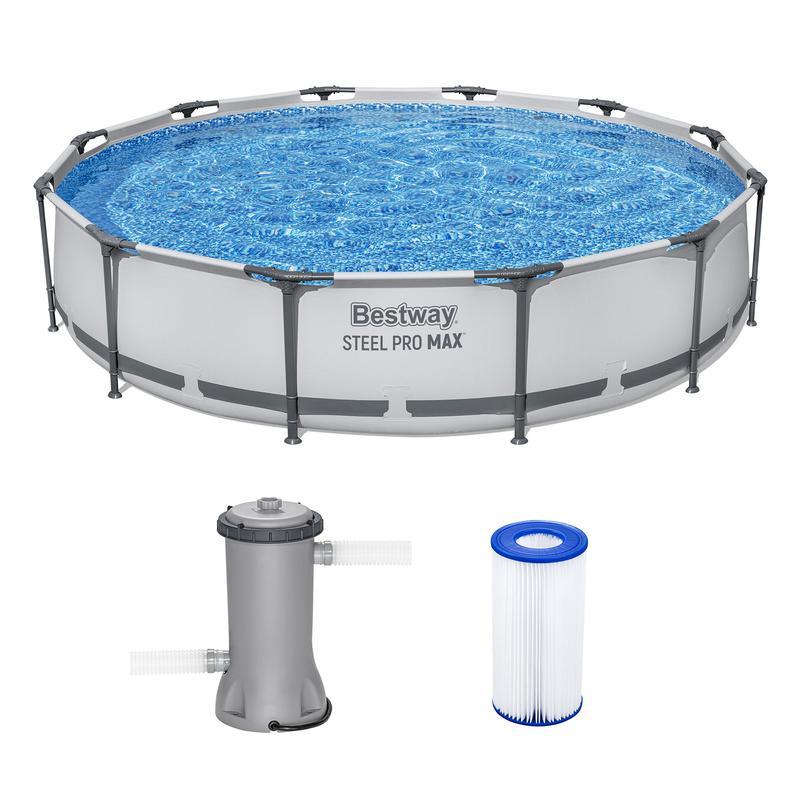 Alberca inflable redonda 3.05 m x 76 cm para exterior, estructura reforzada de acero, incluye bomba de filtrado, ideal para patio, jardín y uso familiar en verano.
