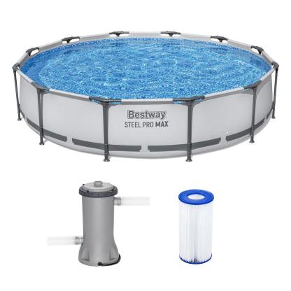 Alberca inflable redonda 3.05 m x 76 cm para exterior, estructura reforzada de acero, incluye bomba de filtrado, ideal para patio, jardín y uso familiar en verano.