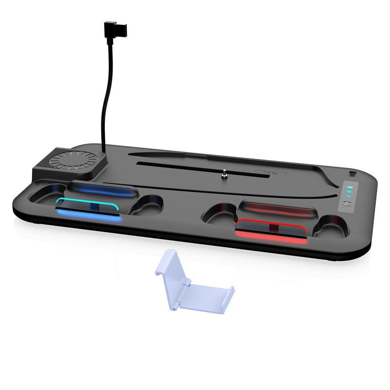 Base de carga con sistema de enfriamiento compatible con PS5, PS5 Slim y PS5 Pro, soporte vertical multifuncional con ventilador de refrigeración y estación de carga para controles.