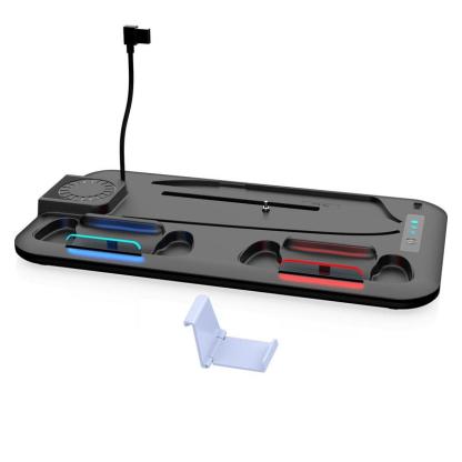 Base de carga con sistema de enfriamiento compatible con PS5, PS5 Slim y PS5 Pro, soporte vertical multifuncional con ventilador de refrigeración y estación de carga para controles.