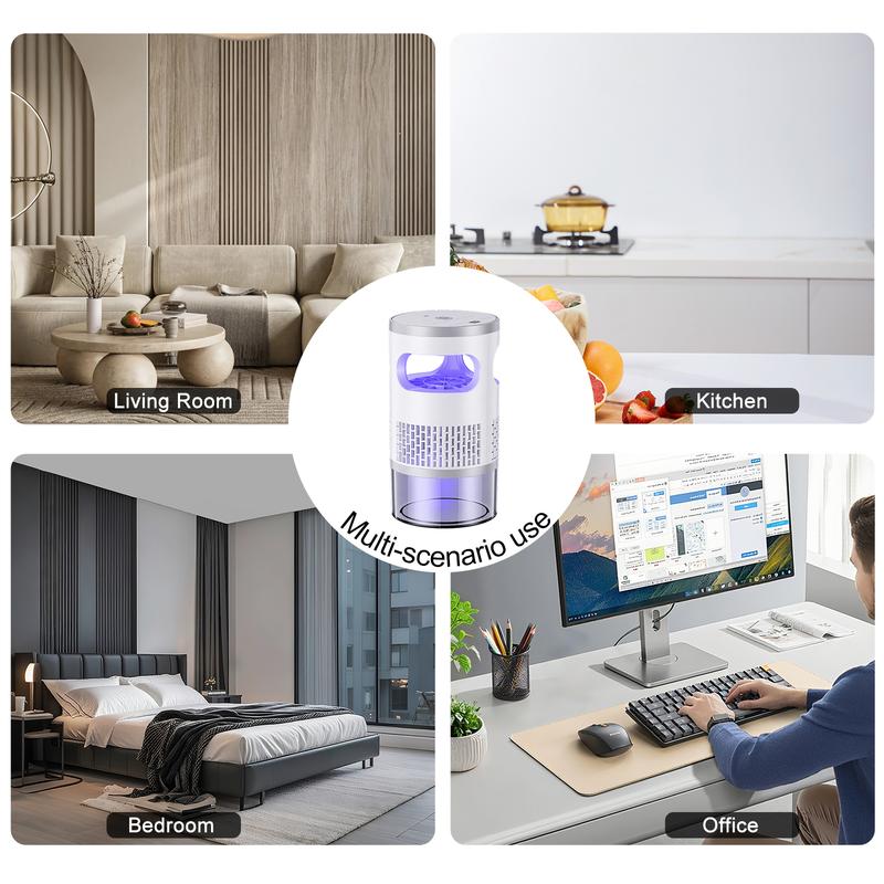 Trampa eléctrica para insectos con luz UV y ventilador de succión, diseño enchufable, captura mosquitos y moscas de forma eficiente. Ideal para casa, cocina, dormitorio y oficina.
