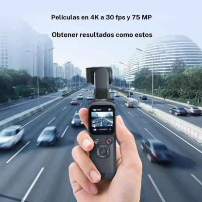 Cámara de vlog de bolsillo con video 4K a 30 fps, seguimiento facial, conexión WiFi, incluye tarjeta de 16 GB y trípode. Ideal para grabación portátil y creación de contenido.