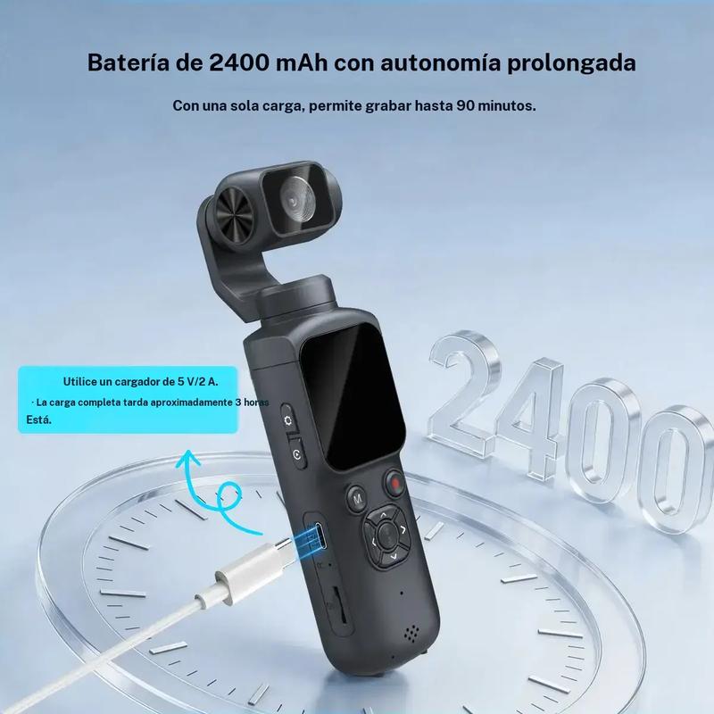Cámara de vlog de bolsillo con video 4K a 30 fps, seguimiento facial, conexión WiFi, incluye tarjeta de 16 GB y trípode. Ideal para grabación portátil y creación de contenido.