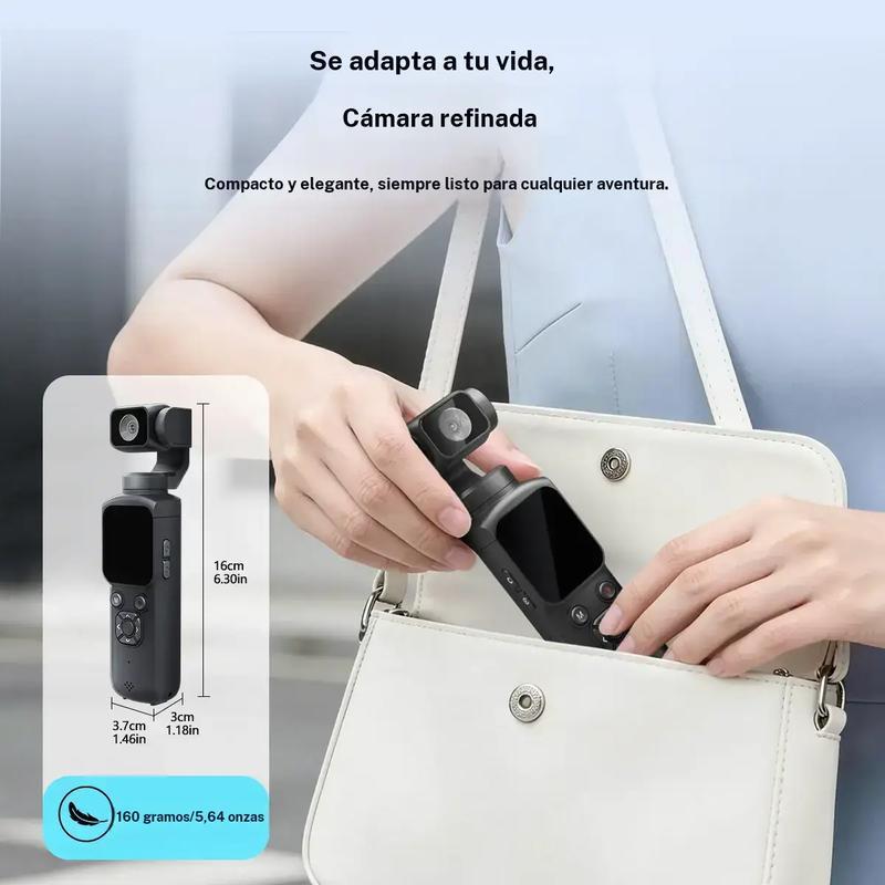Cámara de vlog de bolsillo con video 4K a 30 fps, seguimiento facial, conexión WiFi, incluye tarjeta de 16 GB y trípode. Ideal para grabación portátil y creación de contenido.