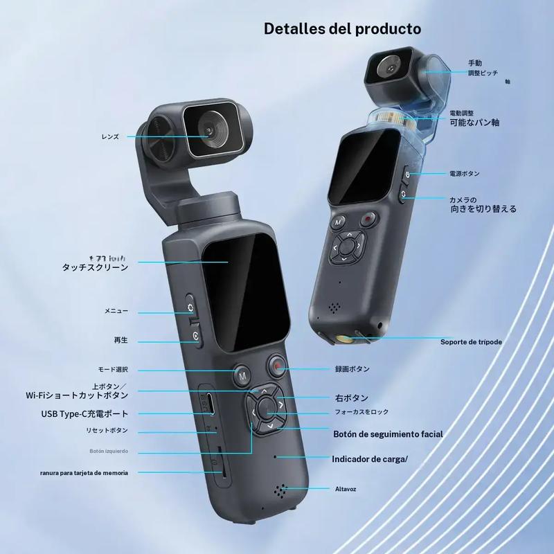 Cámara de vlog de bolsillo con video 4K a 30 fps, seguimiento facial, conexión WiFi, incluye tarjeta de 16 GB y trípode. Ideal para grabación portátil y creación de contenido.