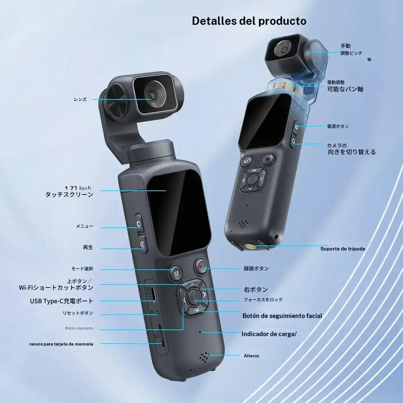 Cámara de vlog de bolsillo con video 4K a 30 fps, seguimiento facial, conexión WiFi, incluye tarjeta de 16 GB y trípode. Ideal para grabación portátil y creación de contenido.