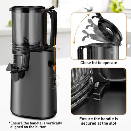 Extractor de jugos de prensado en frío de 350 W, boca extra ancha de 5.4", extracción lenta a 55 RPM, alto rendimiento de jugo, fácil de limpiar, ideal para frutas y verduras enteras.