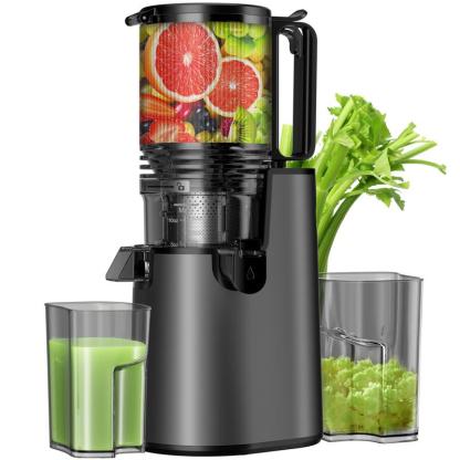 Extractor de jugos de prensado en frío de 350 W, boca extra ancha de 5.4", extracción lenta a 55 RPM, alto rendimiento de jugo, fácil de limpiar, ideal para frutas y verduras enteras.