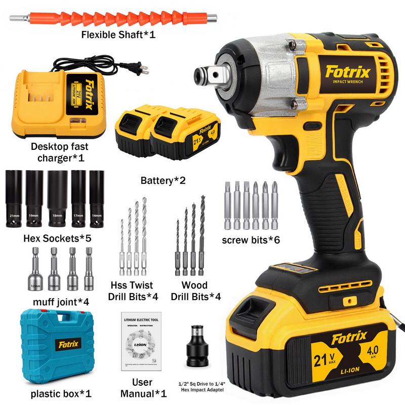 Llave de Impacto Inalámbrica de 1/2", Alto Torque 3 en 1, con Batería de Litio Recargable, Base de Carga, Juego de Dados, Brocas, Luz LED, Ideal para Mecánica Automotriz y Reparaciones