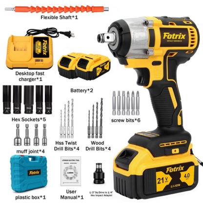 Llave de Impacto Inalámbrica de 1/2", Alto Torque 3 en 1, con Batería de Litio Recargable, Base de Carga, Juego de Dados, Brocas, Luz LED, Ideal para Mecánica Automotriz y Reparaciones