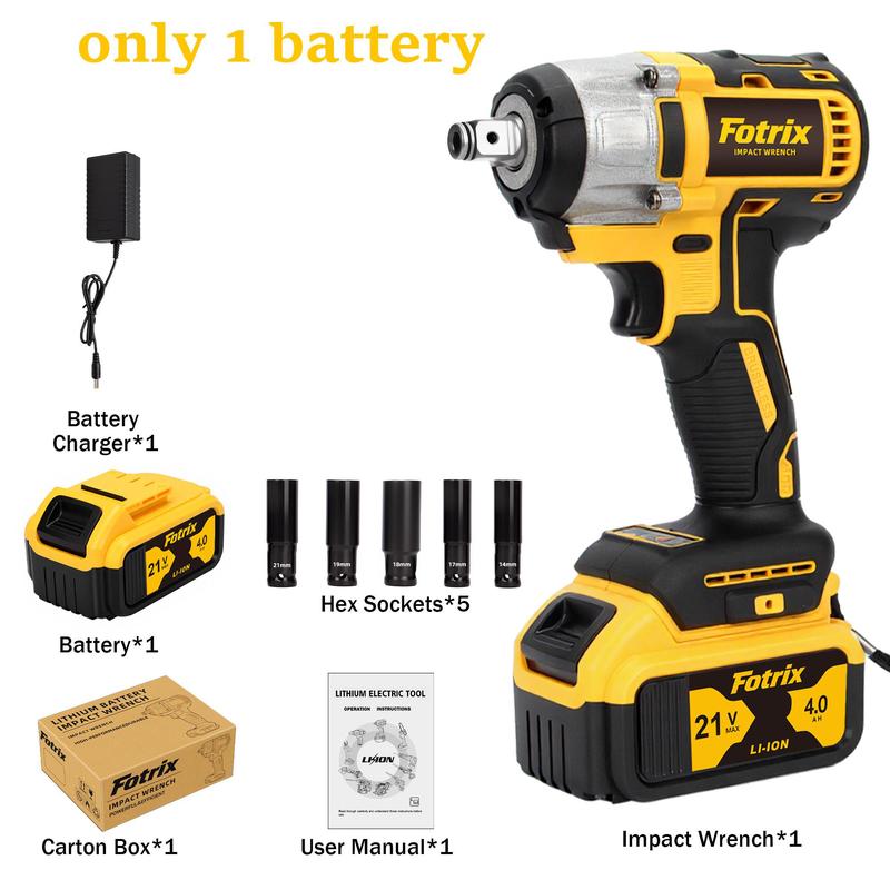 Llave de Impacto Inalámbrica de 1/2", Alto Torque 3 en 1, con Batería de Litio Recargable, Base de Carga, Juego de Dados, Brocas, Luz LED, Ideal para Mecánica Automotriz y Reparaciones
